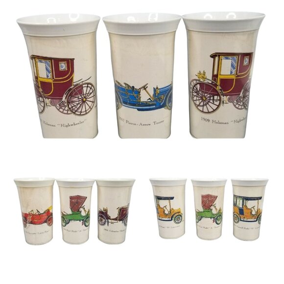 Unbranded Other - Insulated Plastic Tumblers Antique Cars Glasses Vintage 1963 UPC Set Of 9